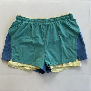Eddie Bauer Women’s Cove Trail Shorts Double Layer Green Blue Yellow Size Medium